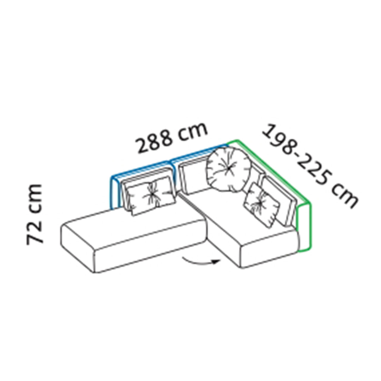 Maßzeichnung brühl piano Ecksofa