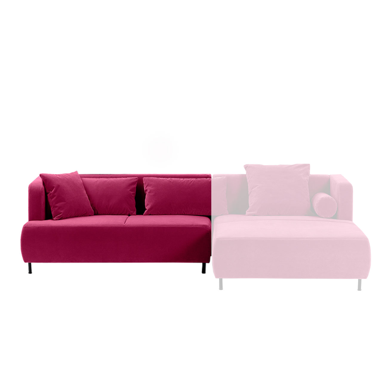 Anstellsofa von brühl aoyama mit Armlehne links in einem roten Stoff.