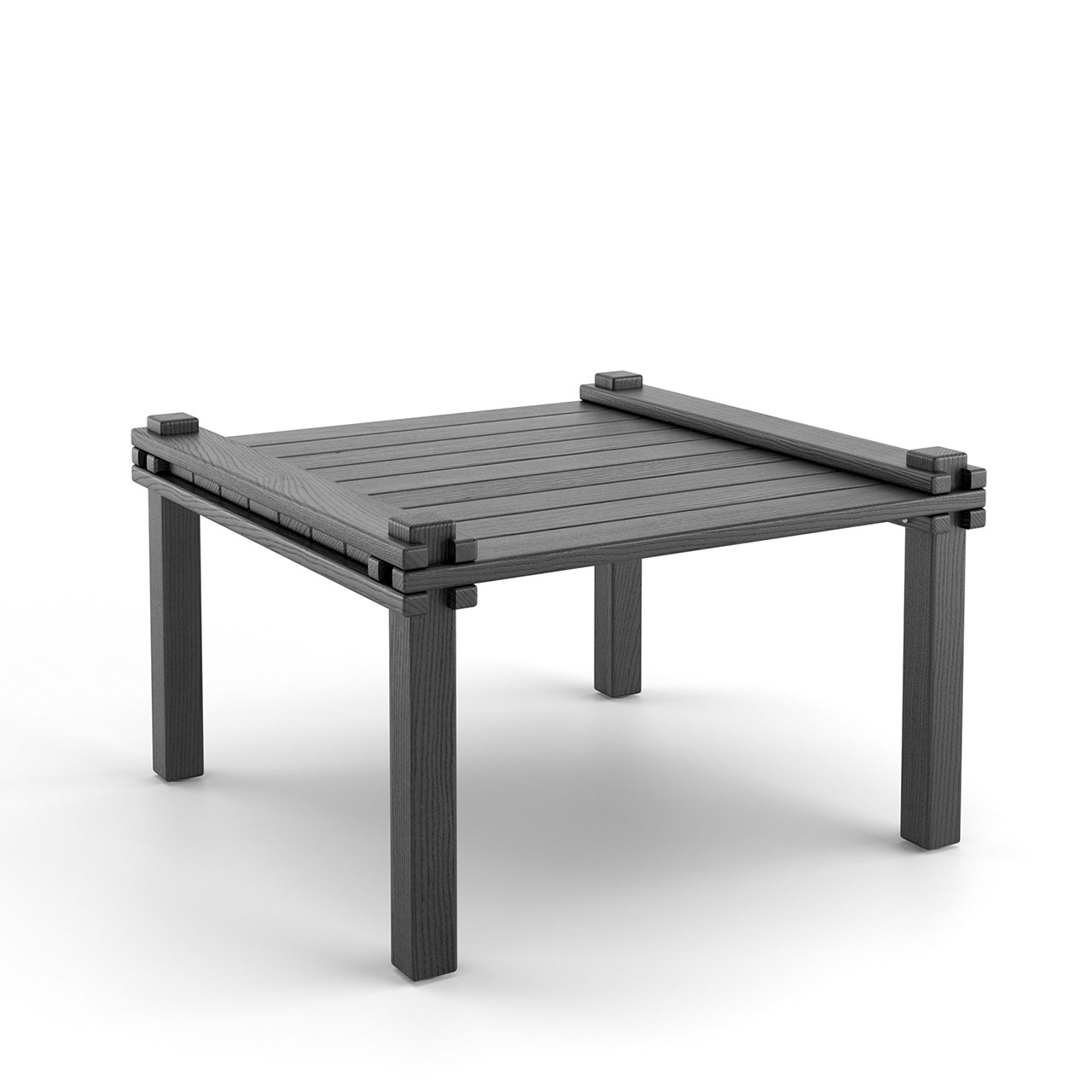 zusammengesteckter Holztisch aus schwarzem Eschenholz