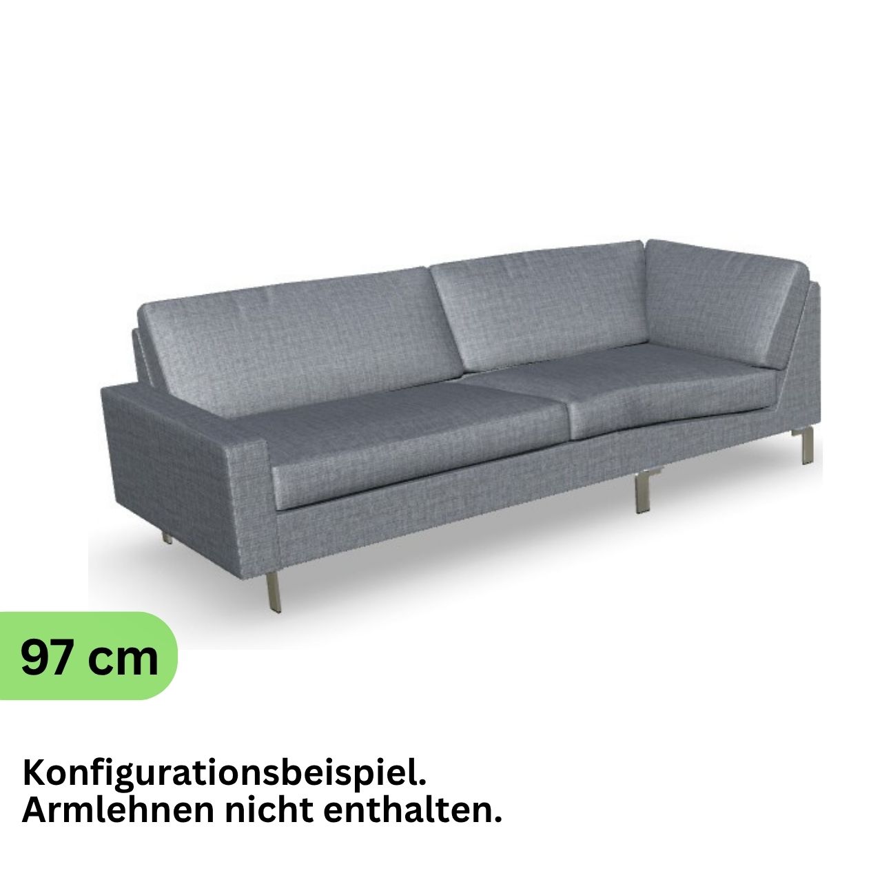 Eckabschlusselement mit Ecke rechts in grauem Stoff.