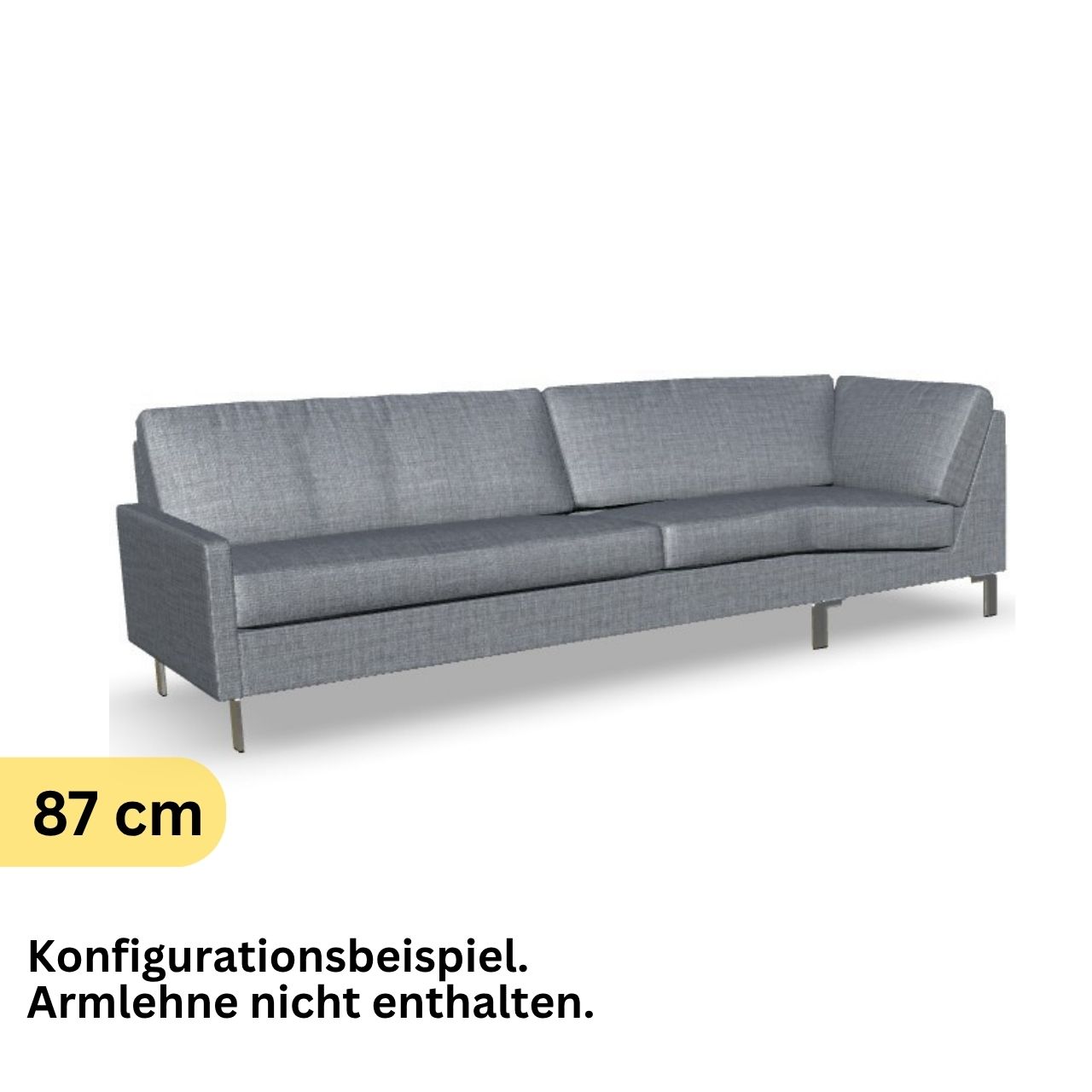 Eckabschlusselement mit Ecke rechts in grauem Stoff.