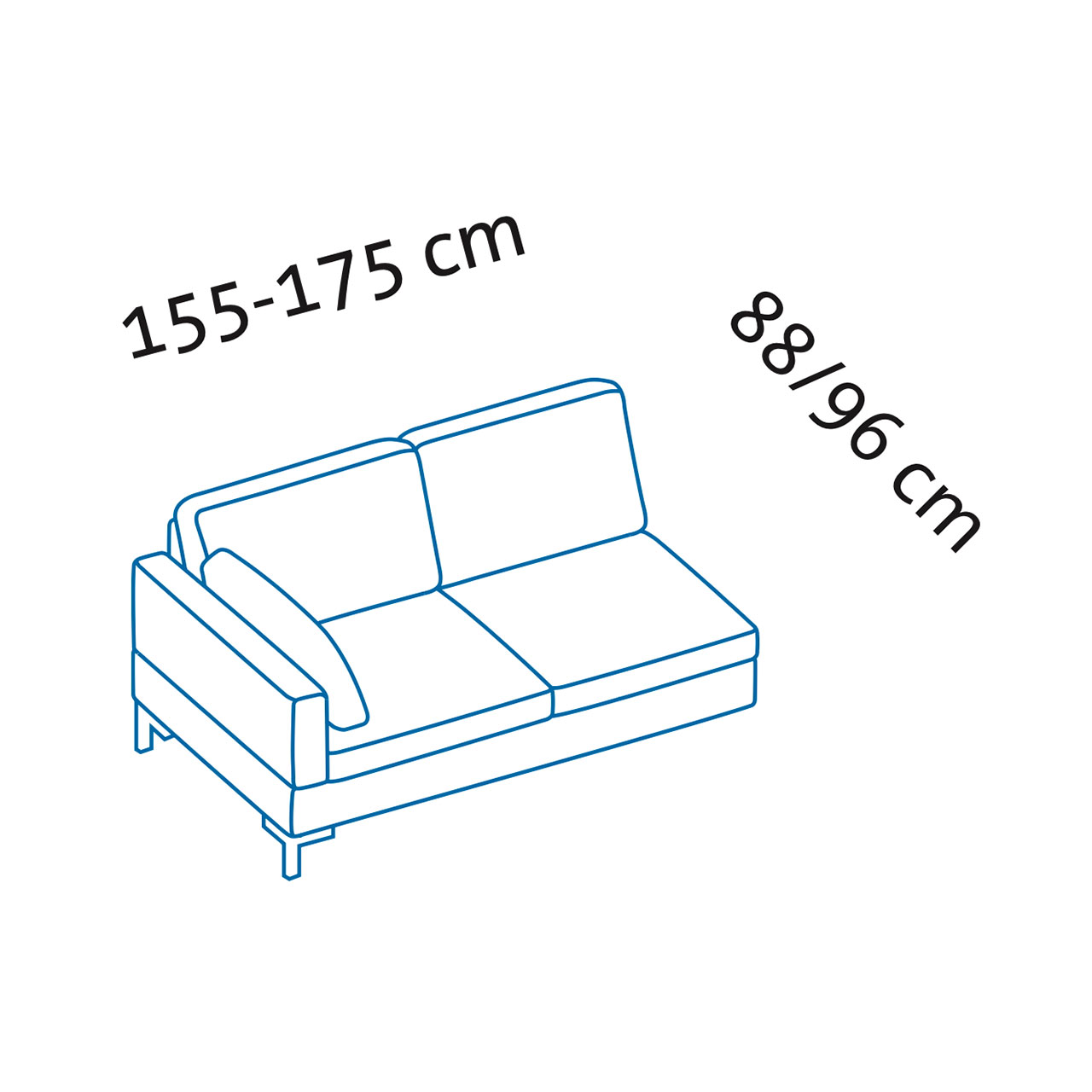 Maßzeichnung alba system Anstellsofa W1