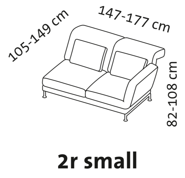 Maßzeichnung brühl moule small Anstellsofa 2-Sitzer Armlehne rechts