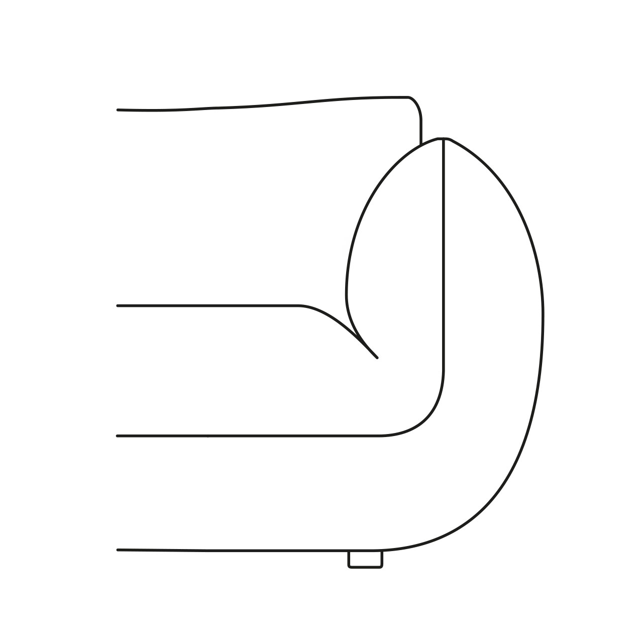 Skizze: Armlehne niedriger als Rückenlehne