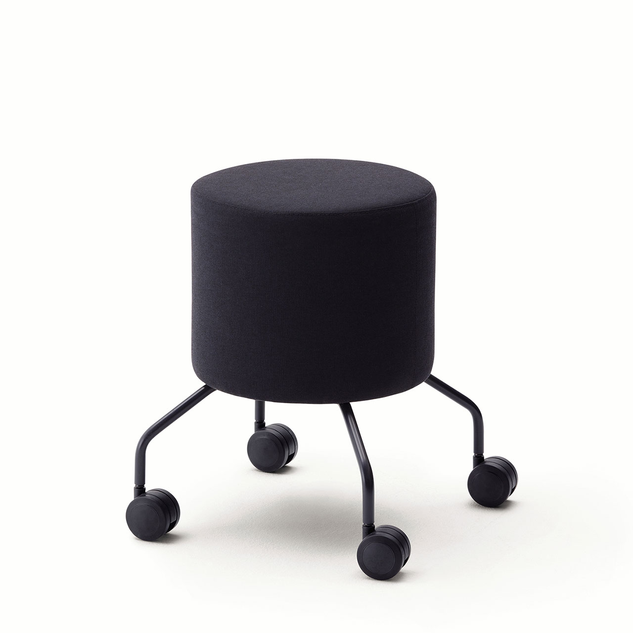 Zylinderförmiger Hocker auf Beinen mit Rollen