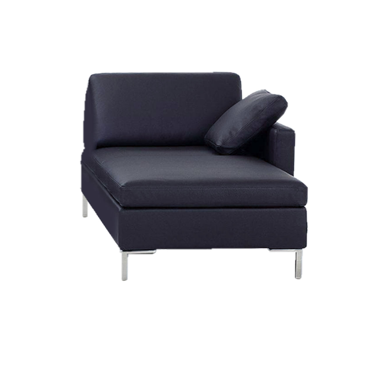 Longchair mit Armlehne rechts in schwarzem Leder.