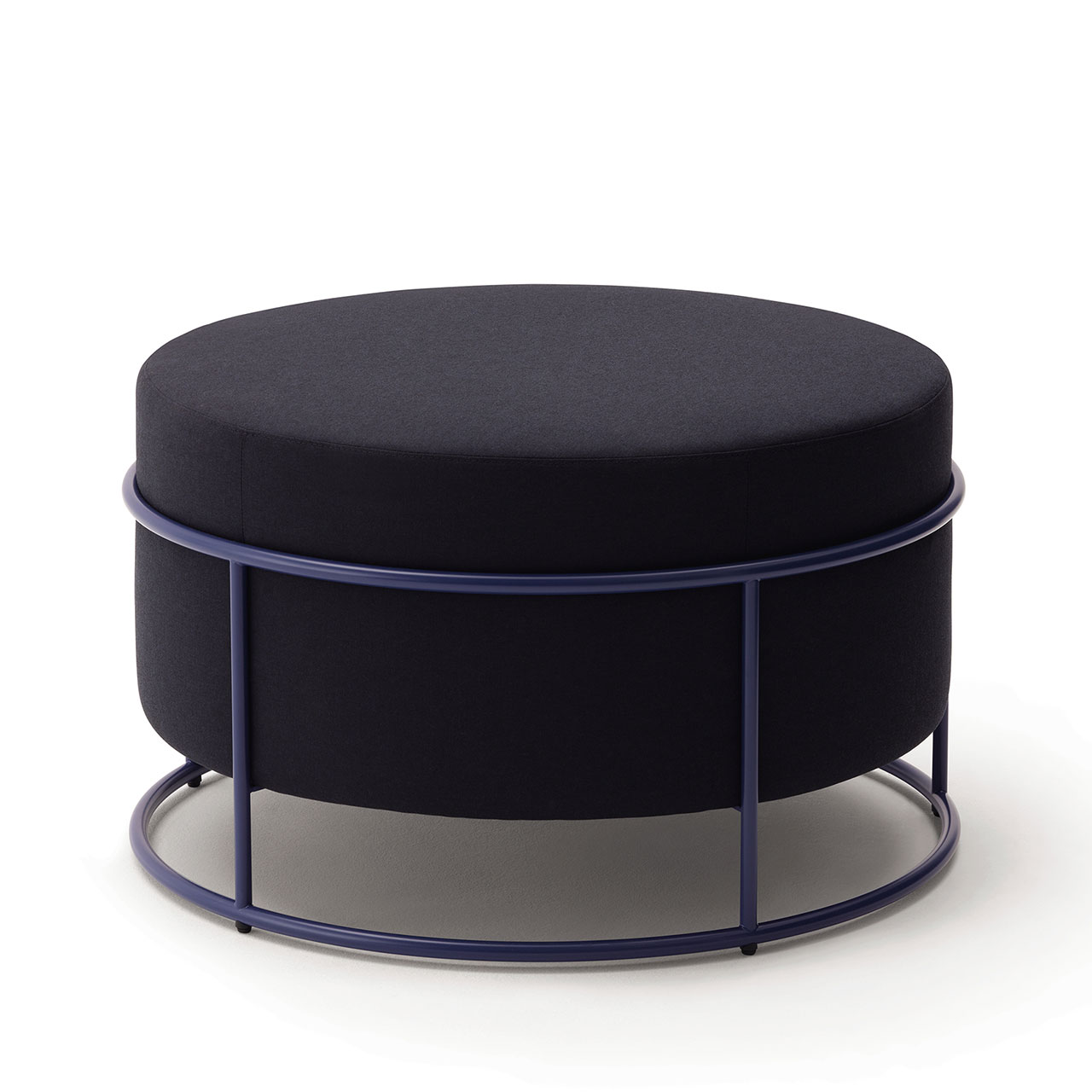 Hocker in zylindrischer Form in rundem Metallgestell in blauer Farbe