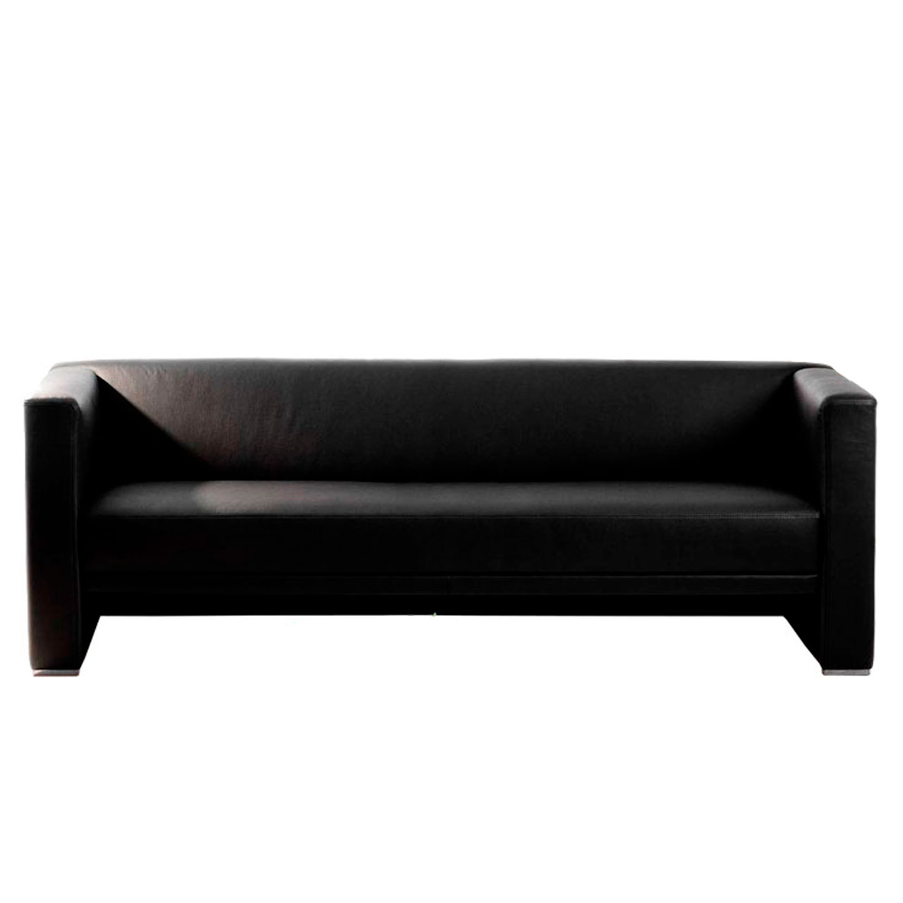 Schwarzes Ledersofa.