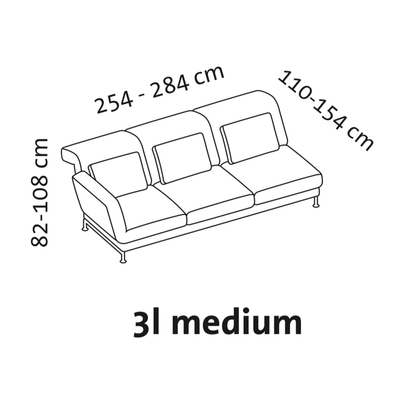 Maßzeichnung brühl moule medium Anstellsofa 3-Sitzer