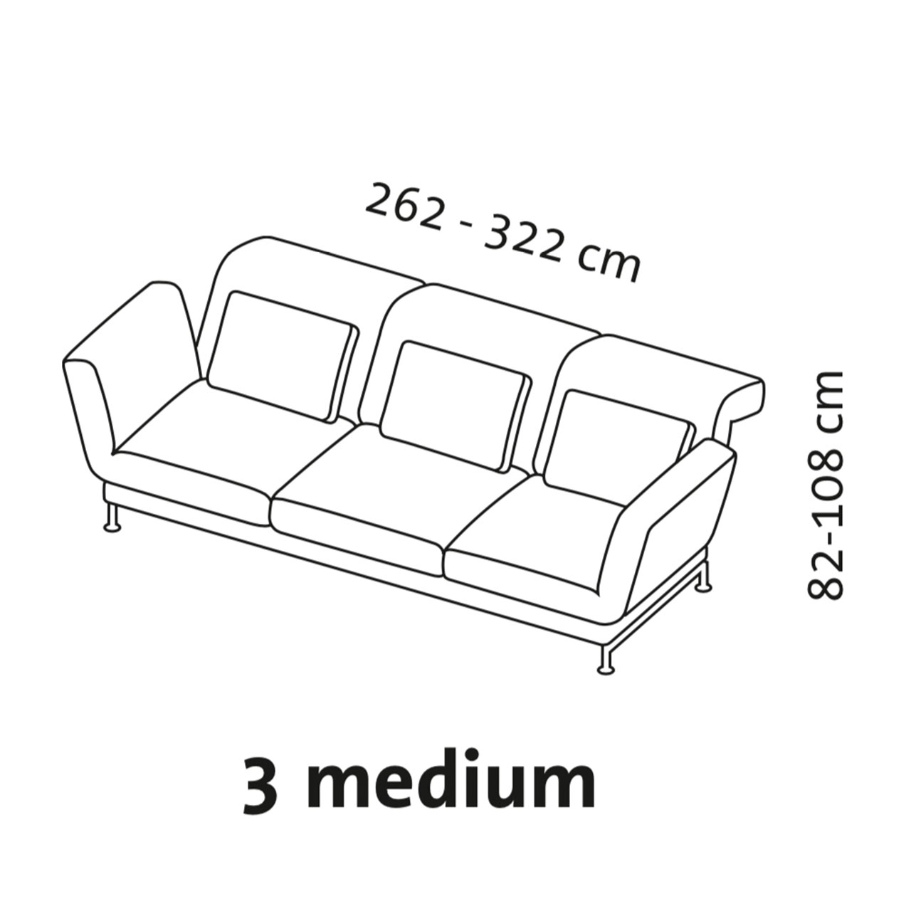 Maßzeichnung brühl moule medium Sofa 3-Sitzer