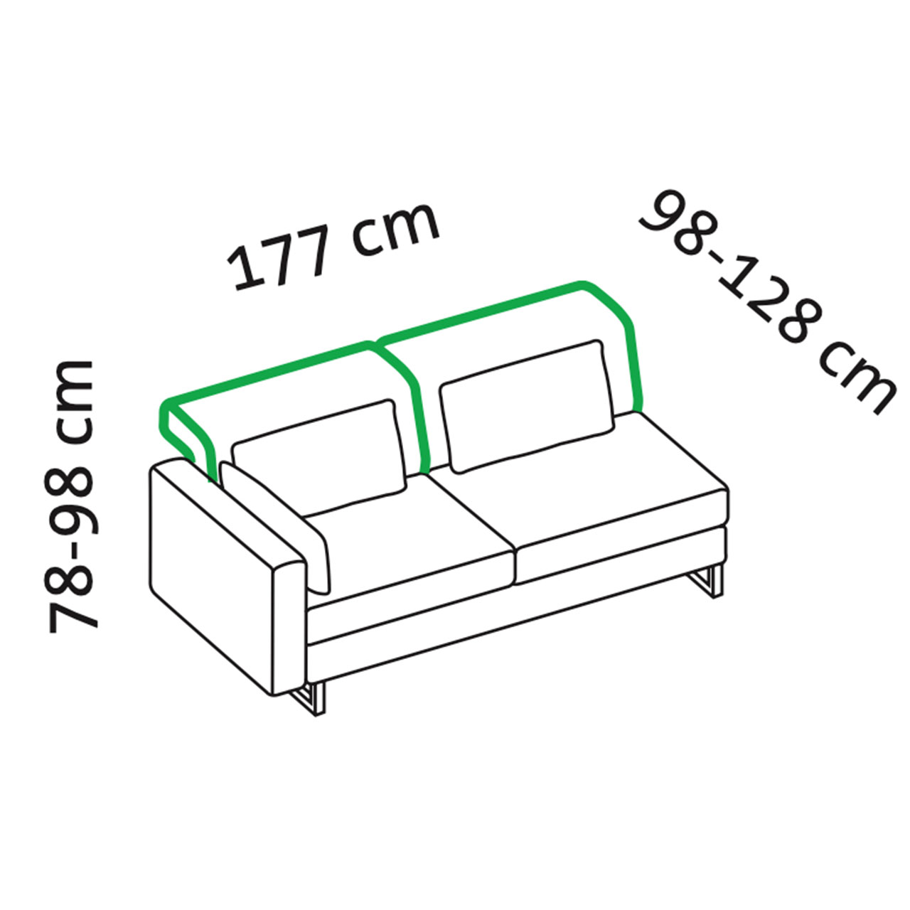 Maßzeichnung brühl embrace Anstellsofa