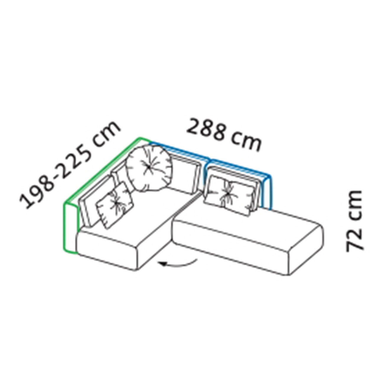 Maßzeichnung brühl piano Ecksofa