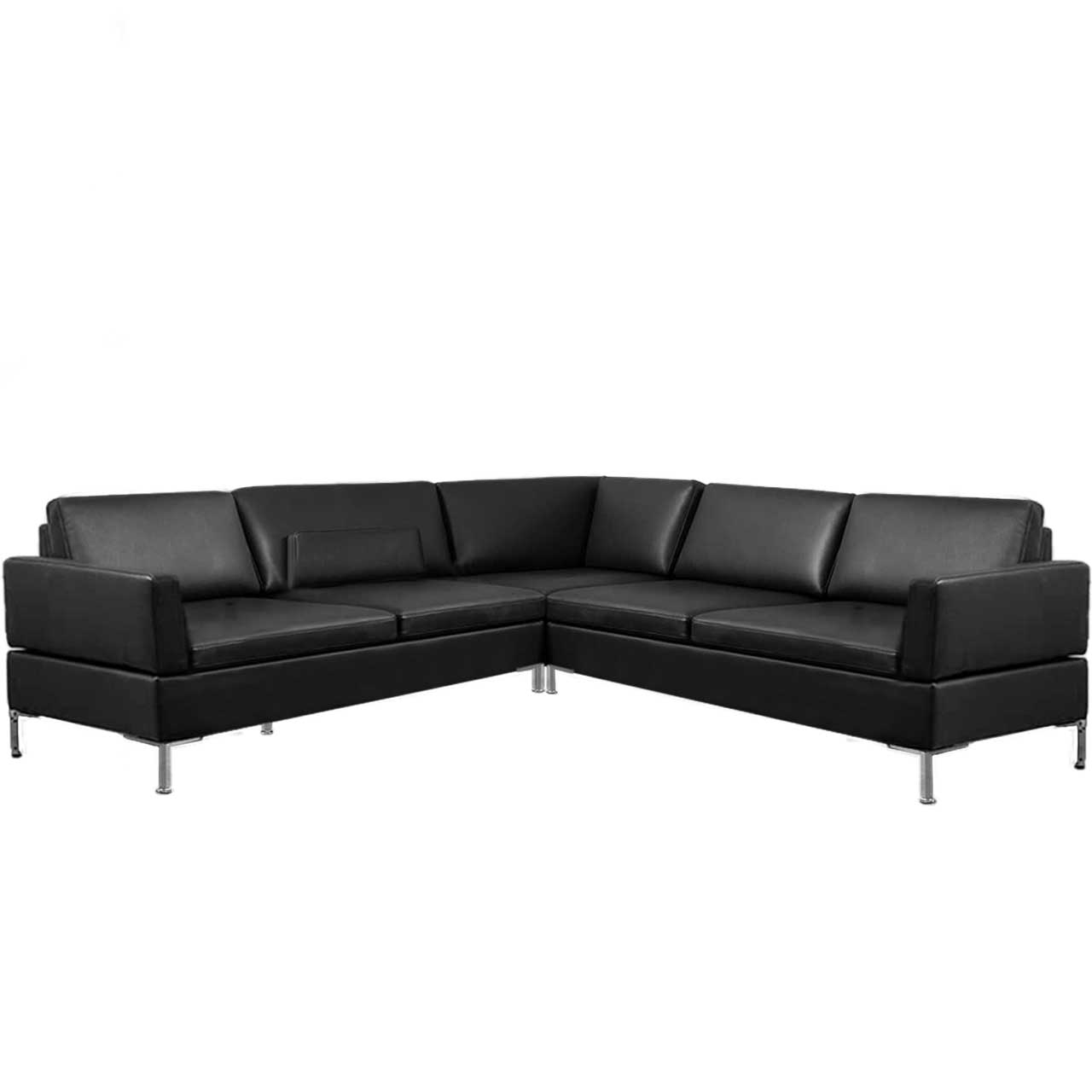 Schwarze Eckgarnitur mit Eckelement und zwei gleich langen Anstellsofas.
