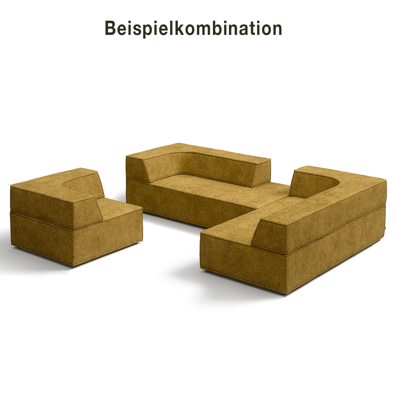 Links ein Sessel, rechts zwei rechteckige Sitzelemente mit Rückenlehnen.