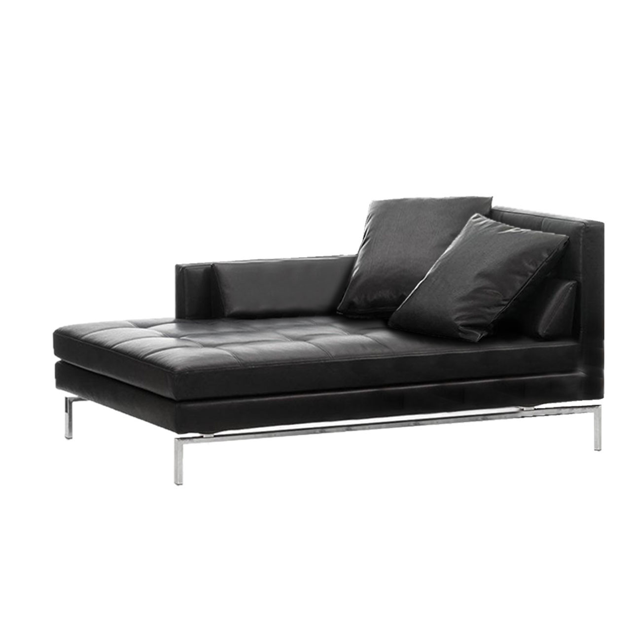 Schwarzer extra langer Longchair von brühl amber in schwarzem Leder.
