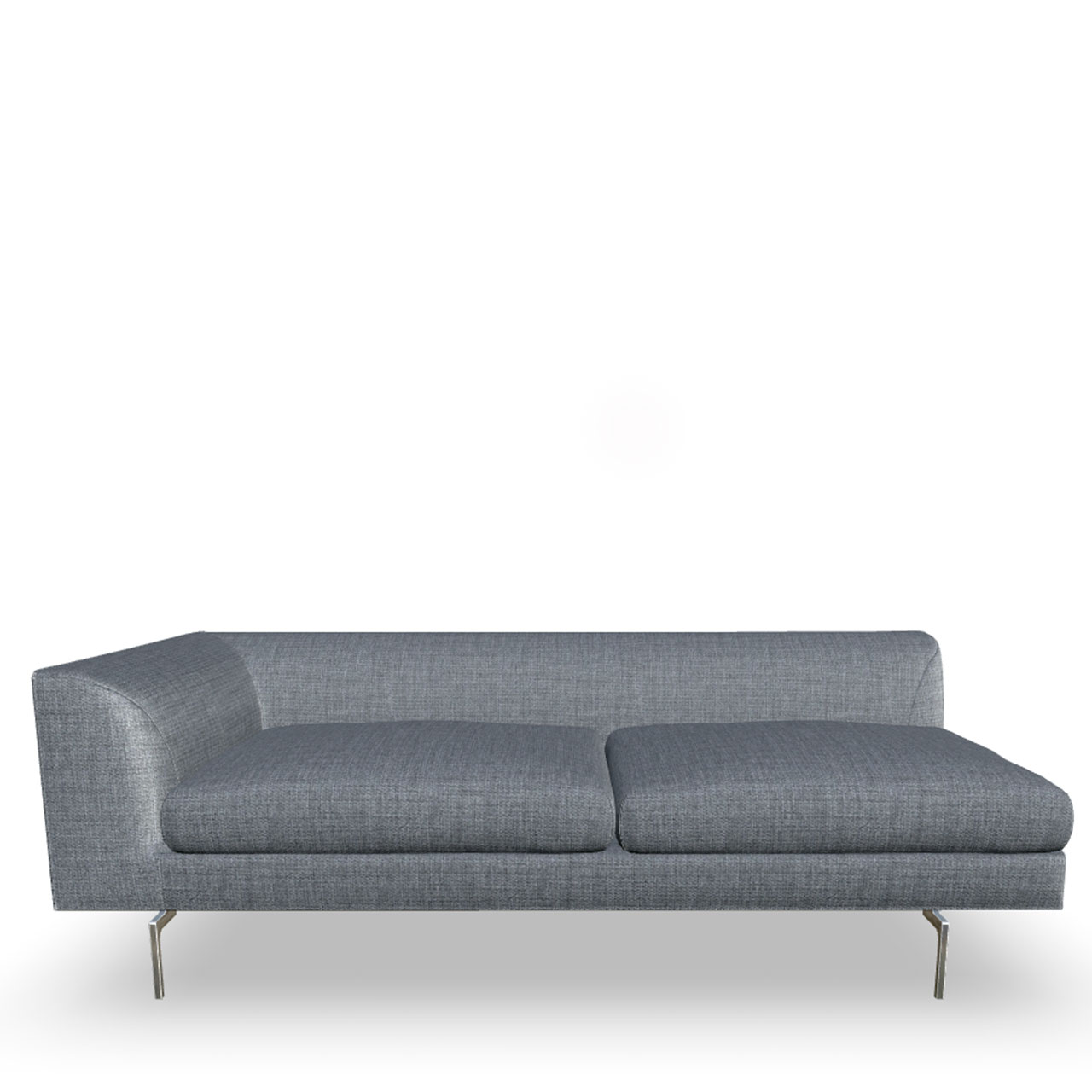 190 cm breites Sofaelement mit Armlehne links auf Einzelfüßen mit grauem Stoffbezug