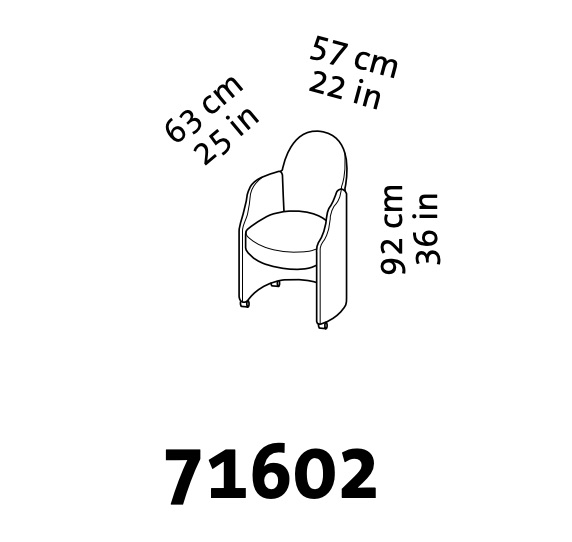 Maßzeichnung für den Sessel armand 71602 mit Rollen.