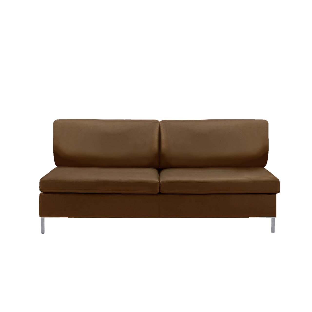 Zwischenelement in braunem Leder mit 2 Sitzplätzen.