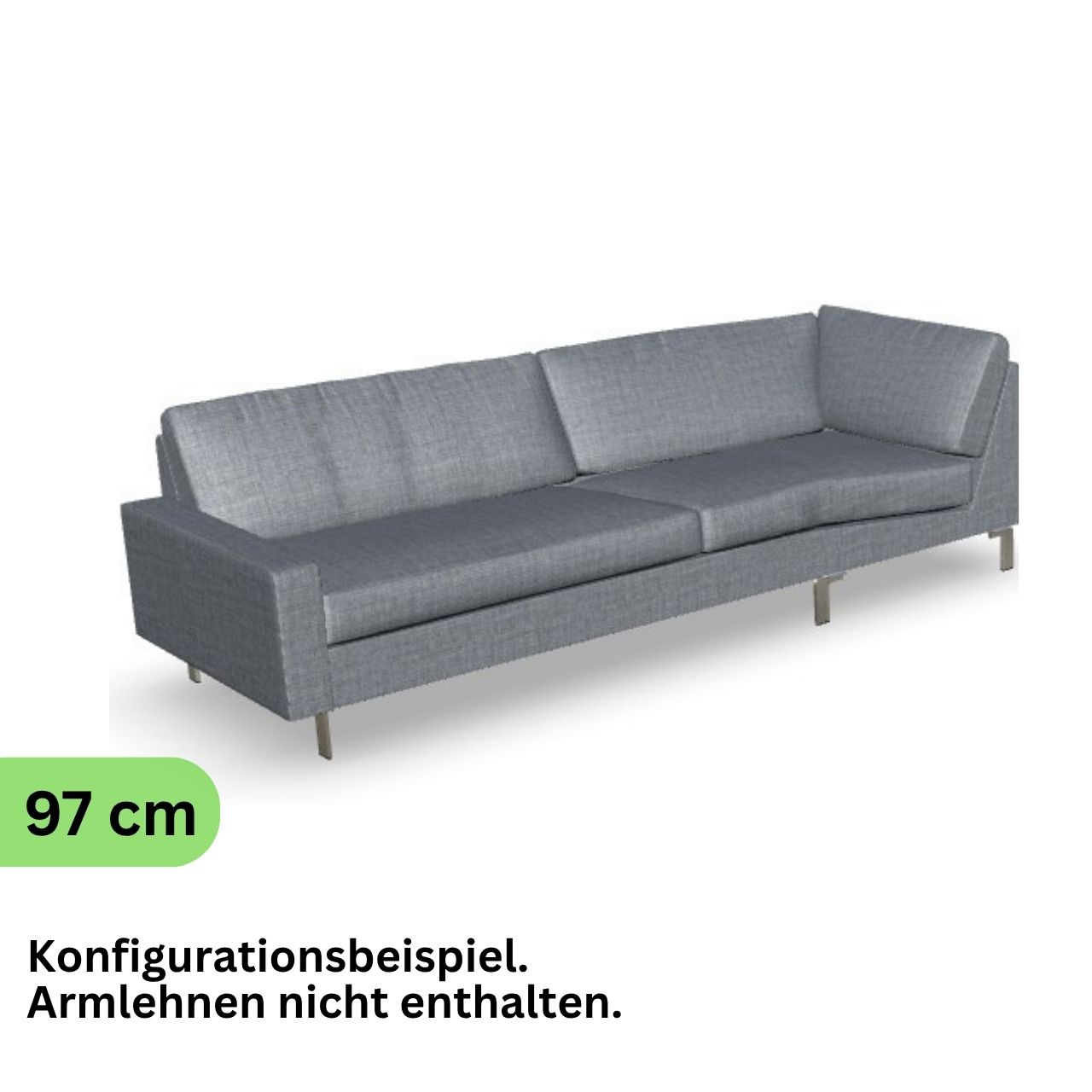 Eckabschlusselement mit Ecke rechts in grauem Stoff.