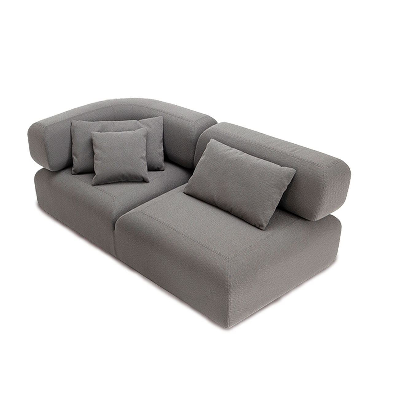 Graues Openend mit langer umschließender Armlehne auf der linken Seite.