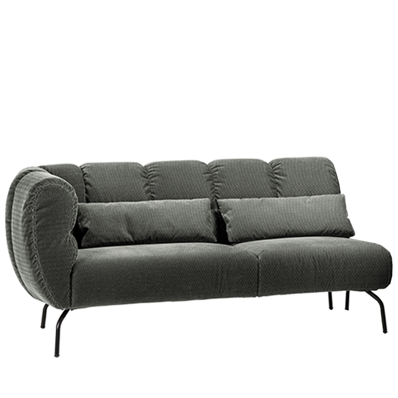 Anstellsofa der Serie brühl magnolia mit Armlehne links in graugrünem Stoff mit schwarzen Metallfüßen.
