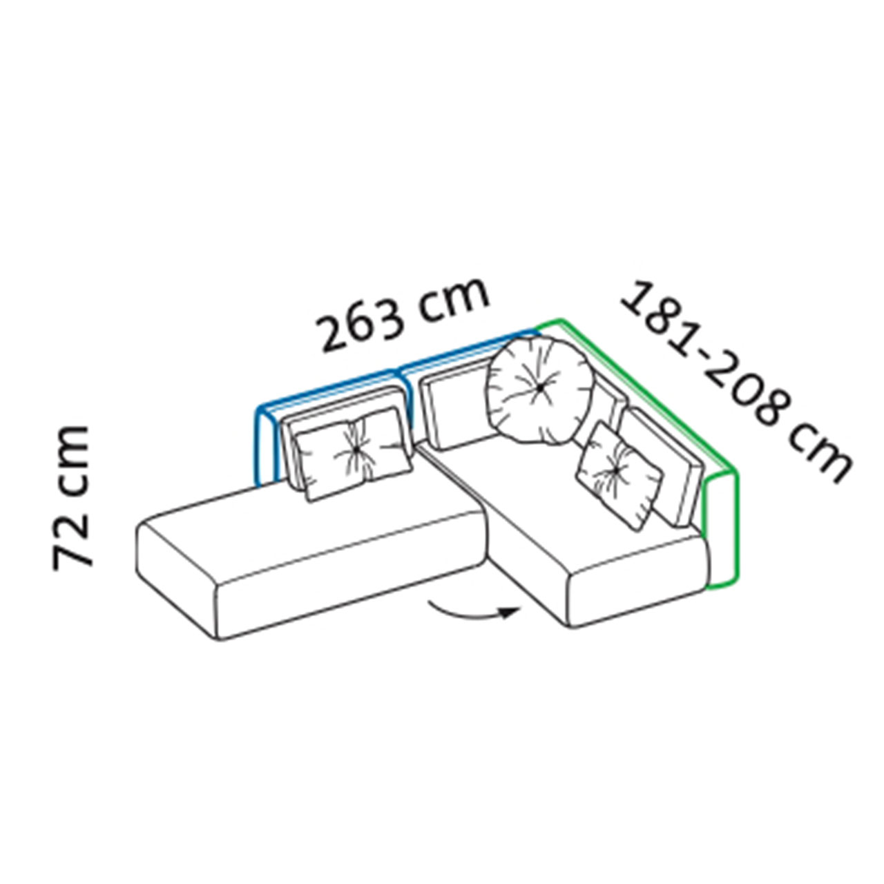 Maßzeichnung brühl piano Ecksofa