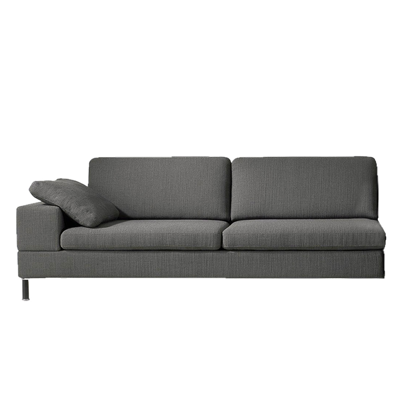 Dunkelgraues Anstellsofa mit Armlehne links.