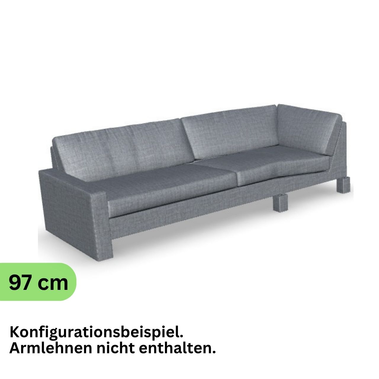 Eckabschlusselement mit Ecke rechts in grauem Stoff.