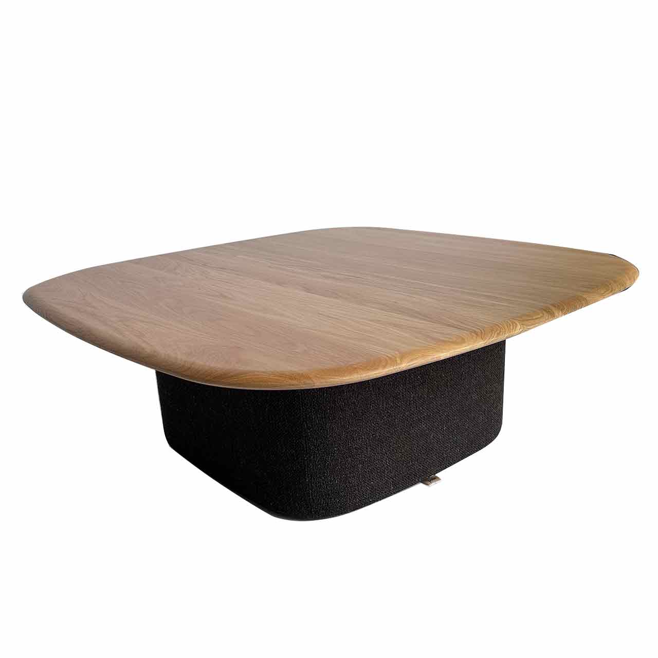 Couchtisch mit an den Ecken abgerundeter Holztischplatte und Sockel aus Stoff anthrazit