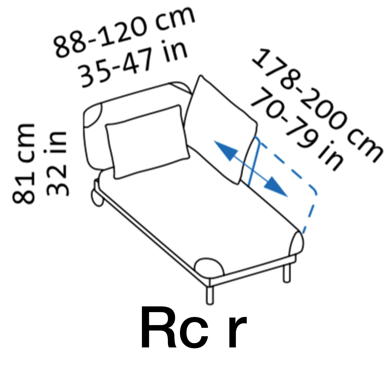 Maßzeichnung brühl tam Recamiere Armlehne rechts