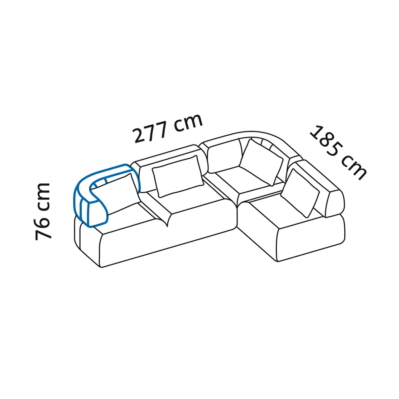 Maßzeichnung für die all together Eckgarnitur 73623+73621.