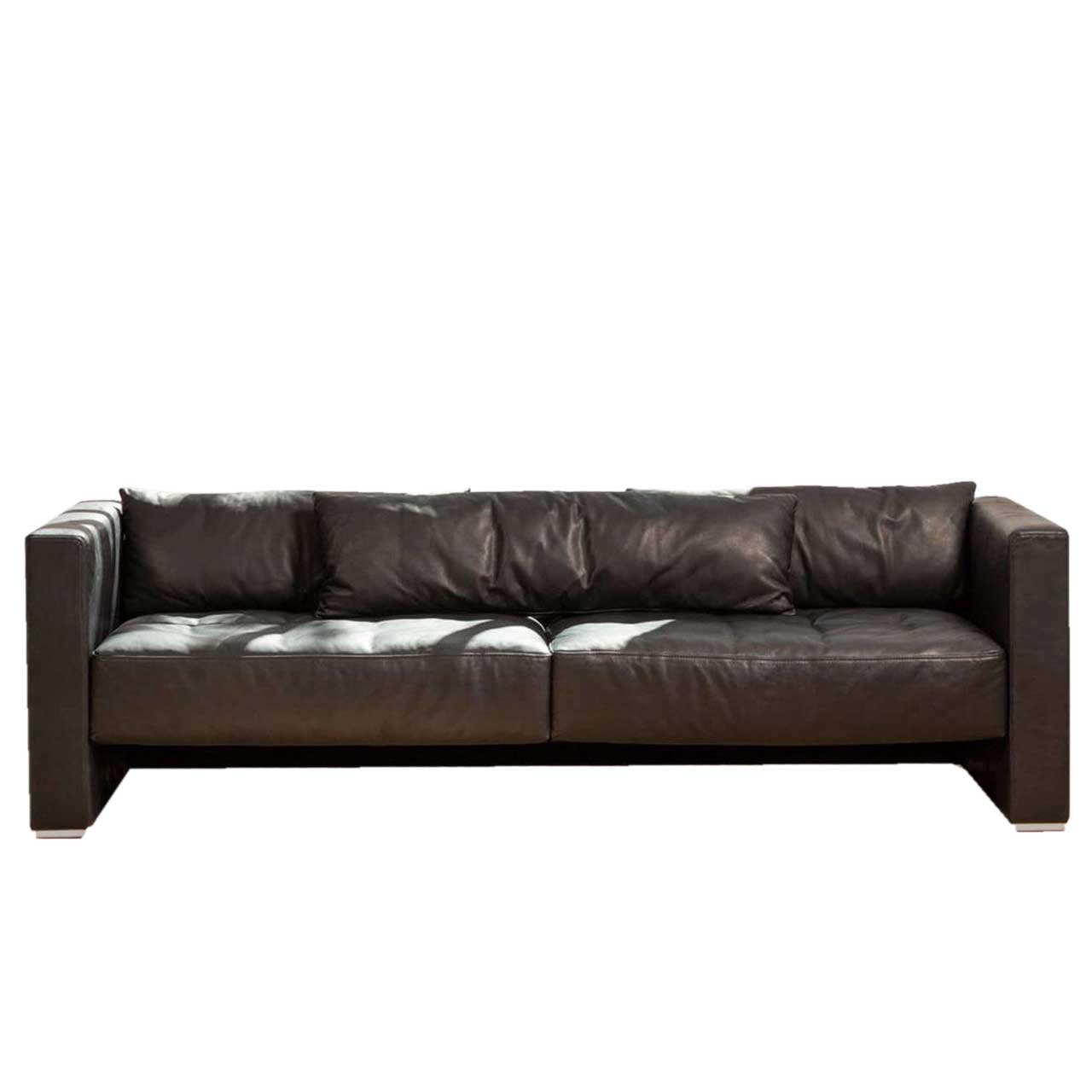 Dunkelbraunes Ledersofa.