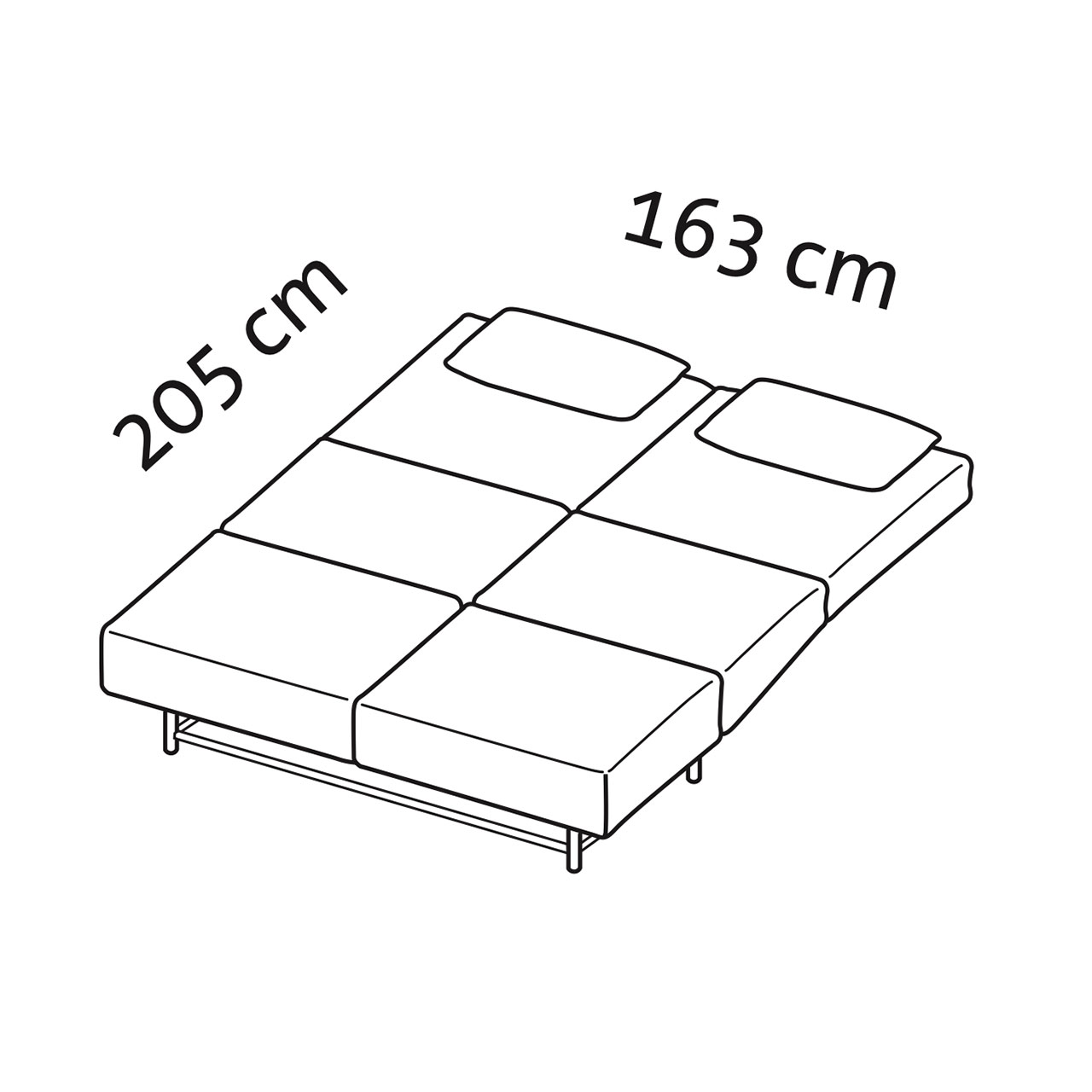 Maßblatt ausgezogenes Bettsofa brühl fist class