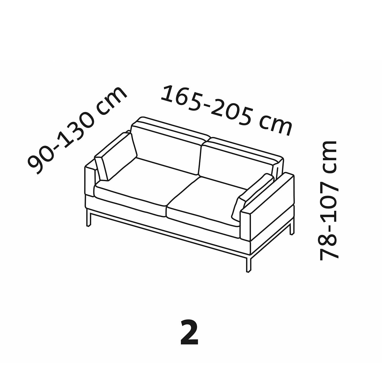Maßzeichnung brühl tomo compact Sofa 2-Sitzer