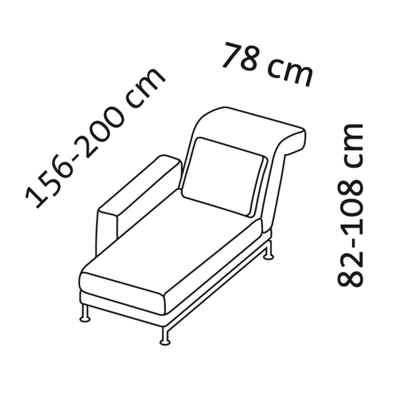 Maßzeichnung brühl moule small Longchair XS Armlehne links