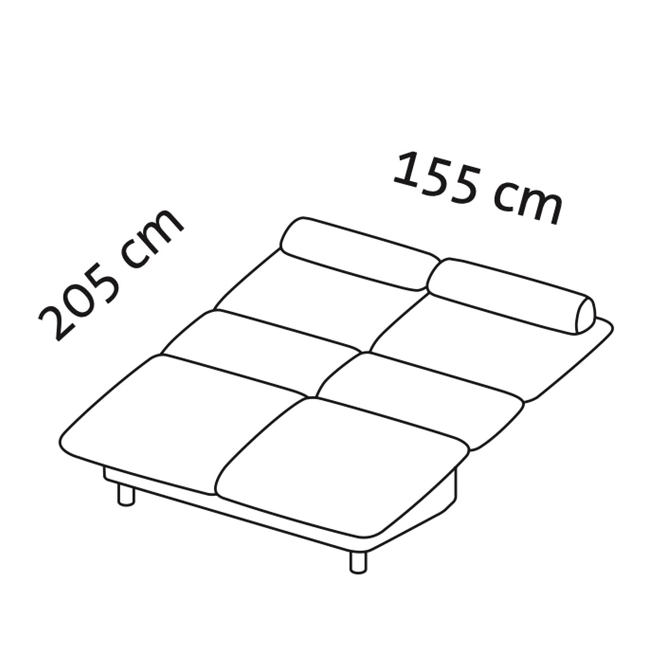 Maßzeichnung für das ausgeklappte Sofabett quint 31616.