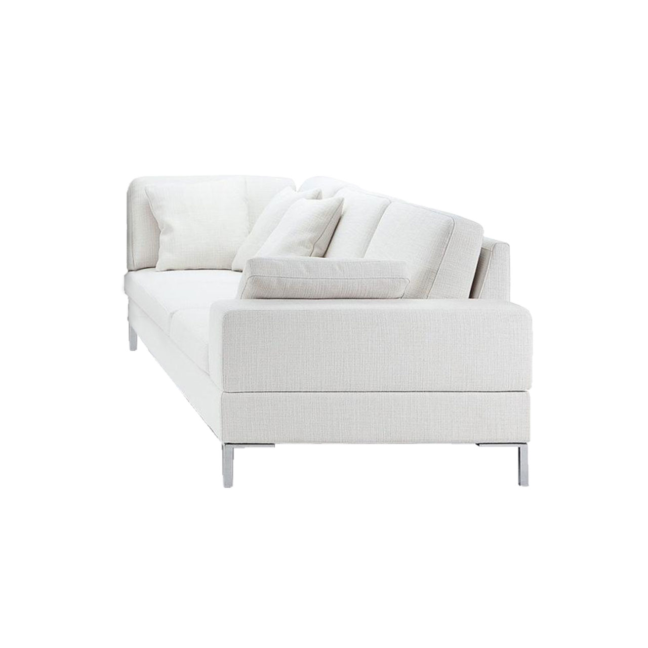 Weißes Sofa mit Beinen in chrom glänzend.