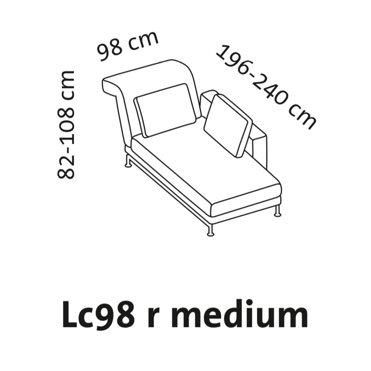 Maßzeichnung brühl moule medium Longchair Armlehne rechts