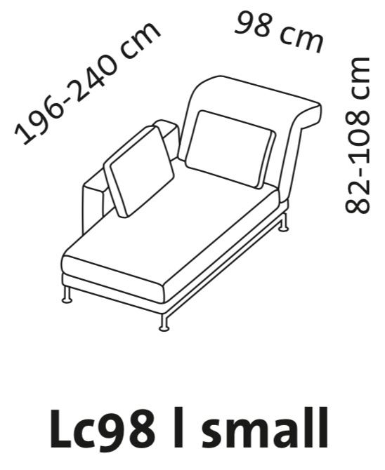 Maßzeichnung brühl moule small Longchair mit Armlehne links