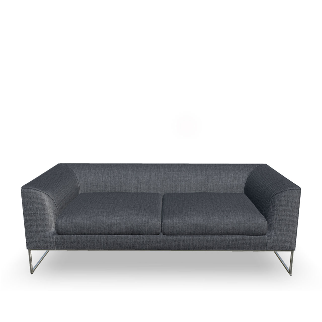 190 cm breites Sofa aus grauem Stoff auf chromfarbenen Kufen