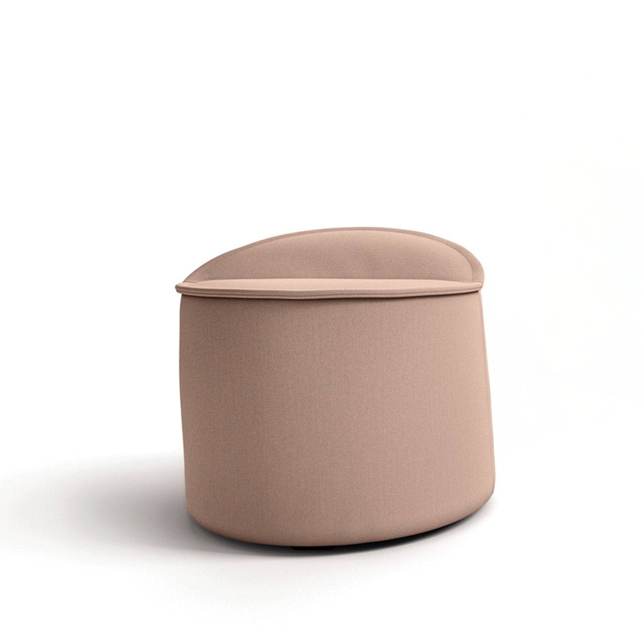 Kleiner Hocker aus rosa Stoff mit Einkerbung in der Mitte