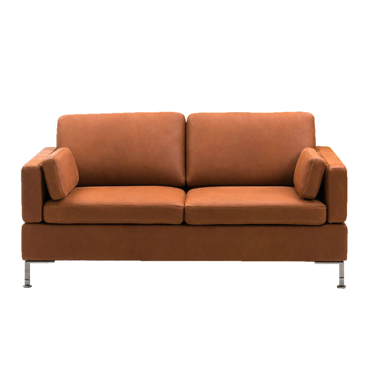 Braunes Sofa mit zwei Sitzplätzen.
