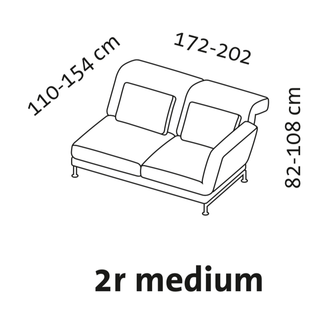 Maßzeichnung brühl moule medium Anstellsofa 2-Sitzer