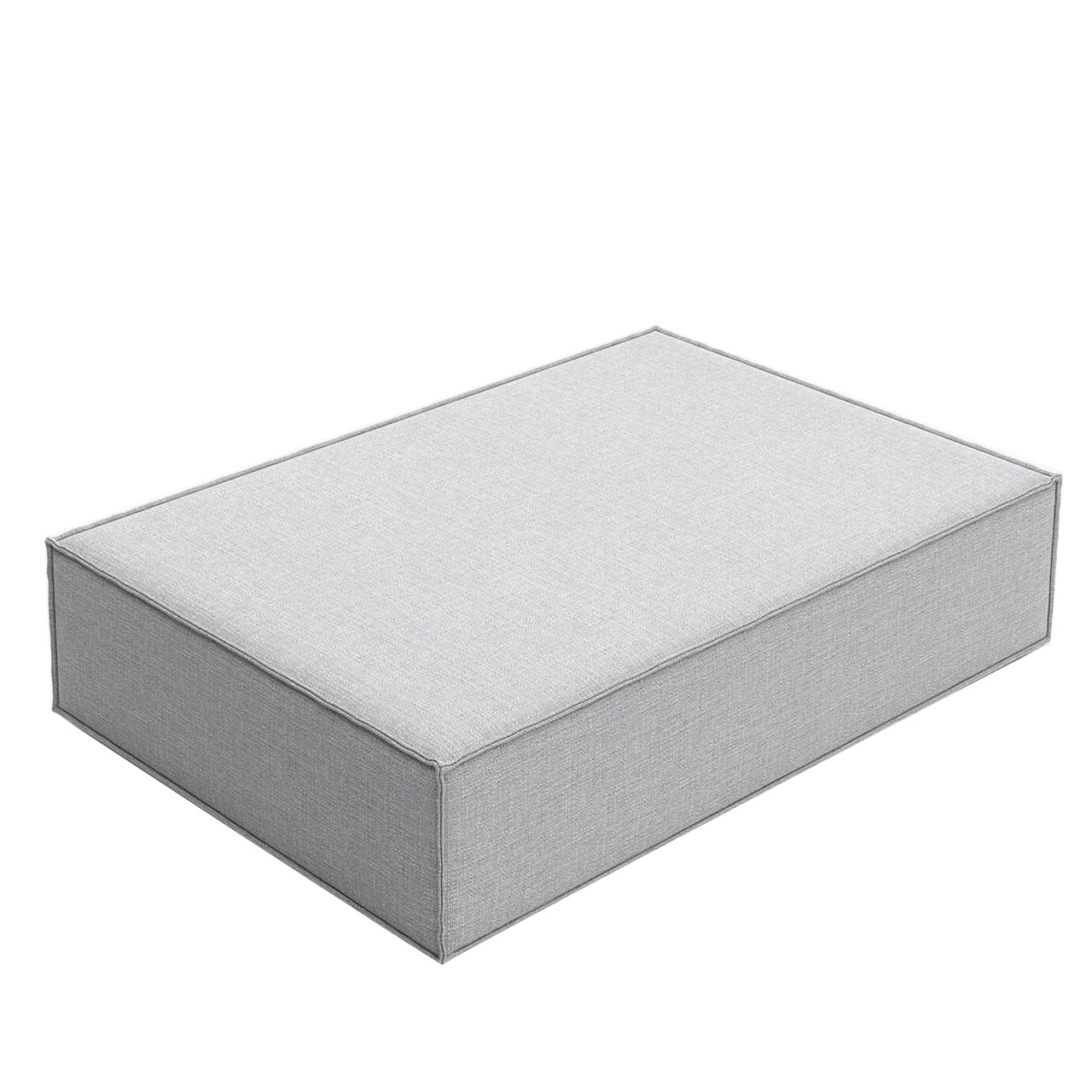 Rechteckiges Sitzelement aus grauem Stoff.