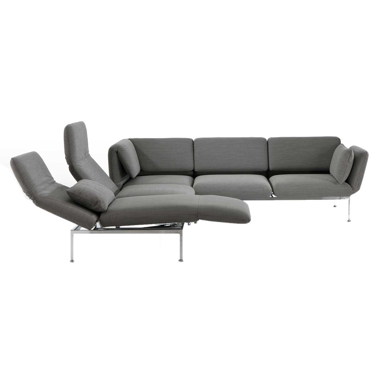 Eckgarnitur der Serie roro medium classic von brühl mit zwei Anstellsofas und einem Eckelement in grauem Stoff