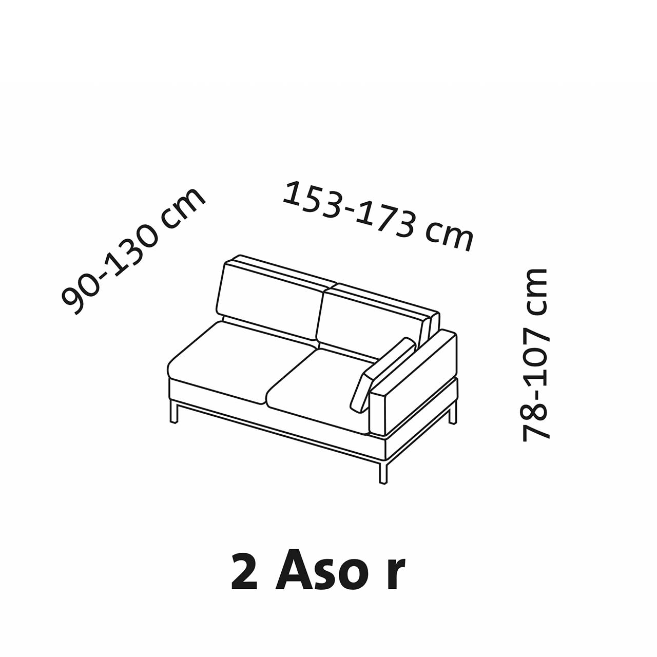 Maßzeichnung brühl tomo compact Anstellsofa 2-Sitzer