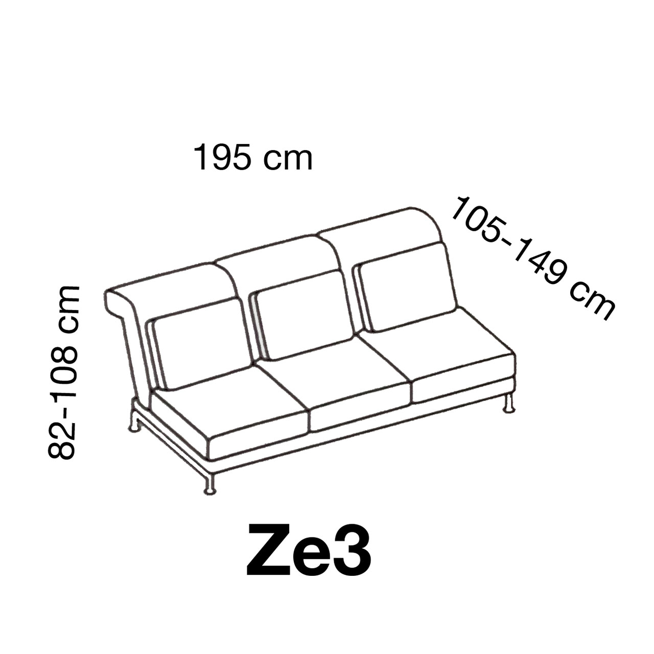 Maßzeichnung brühl moule small Zwischenelement 3-Sitzer