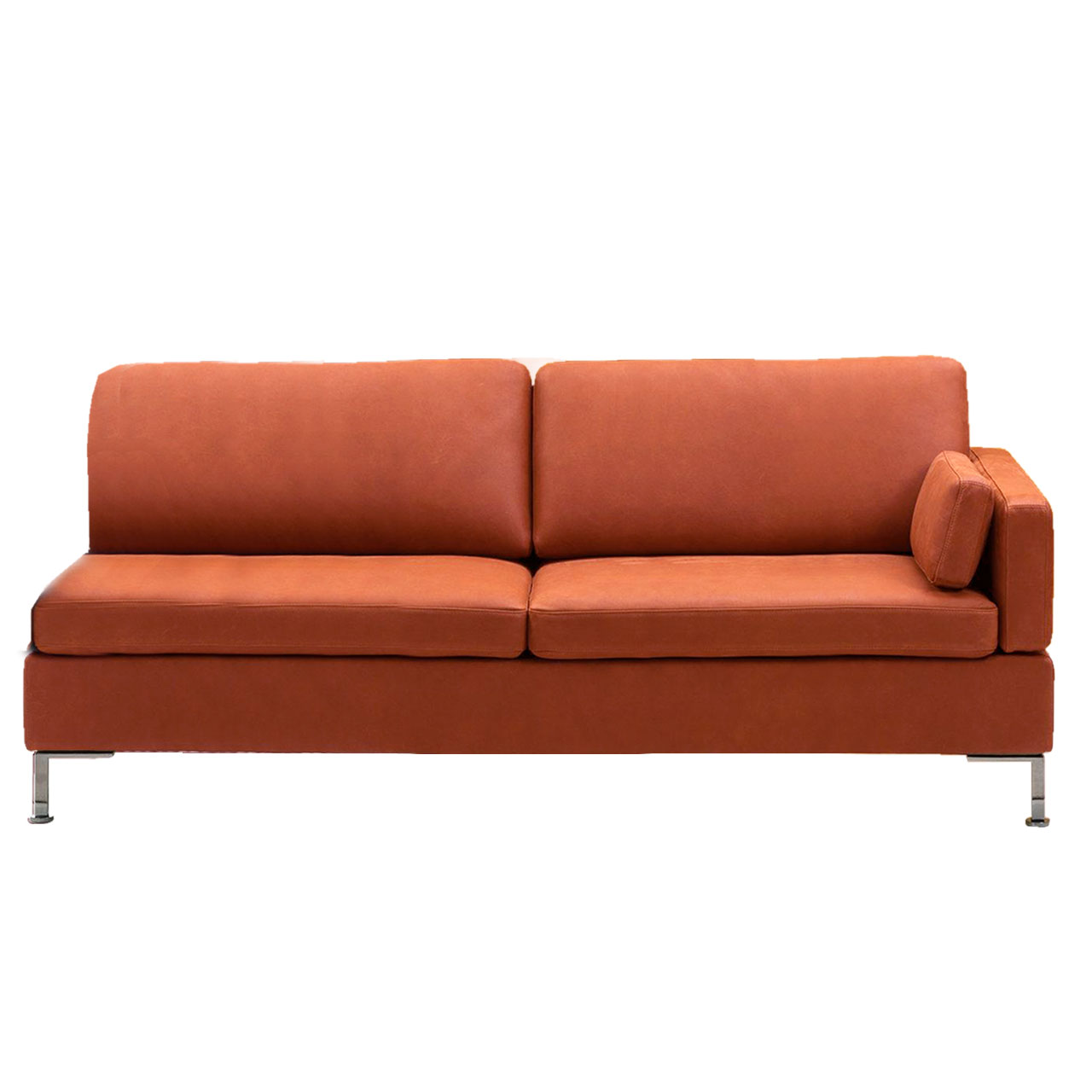 Anstellsofa in orang-rotem Leder.