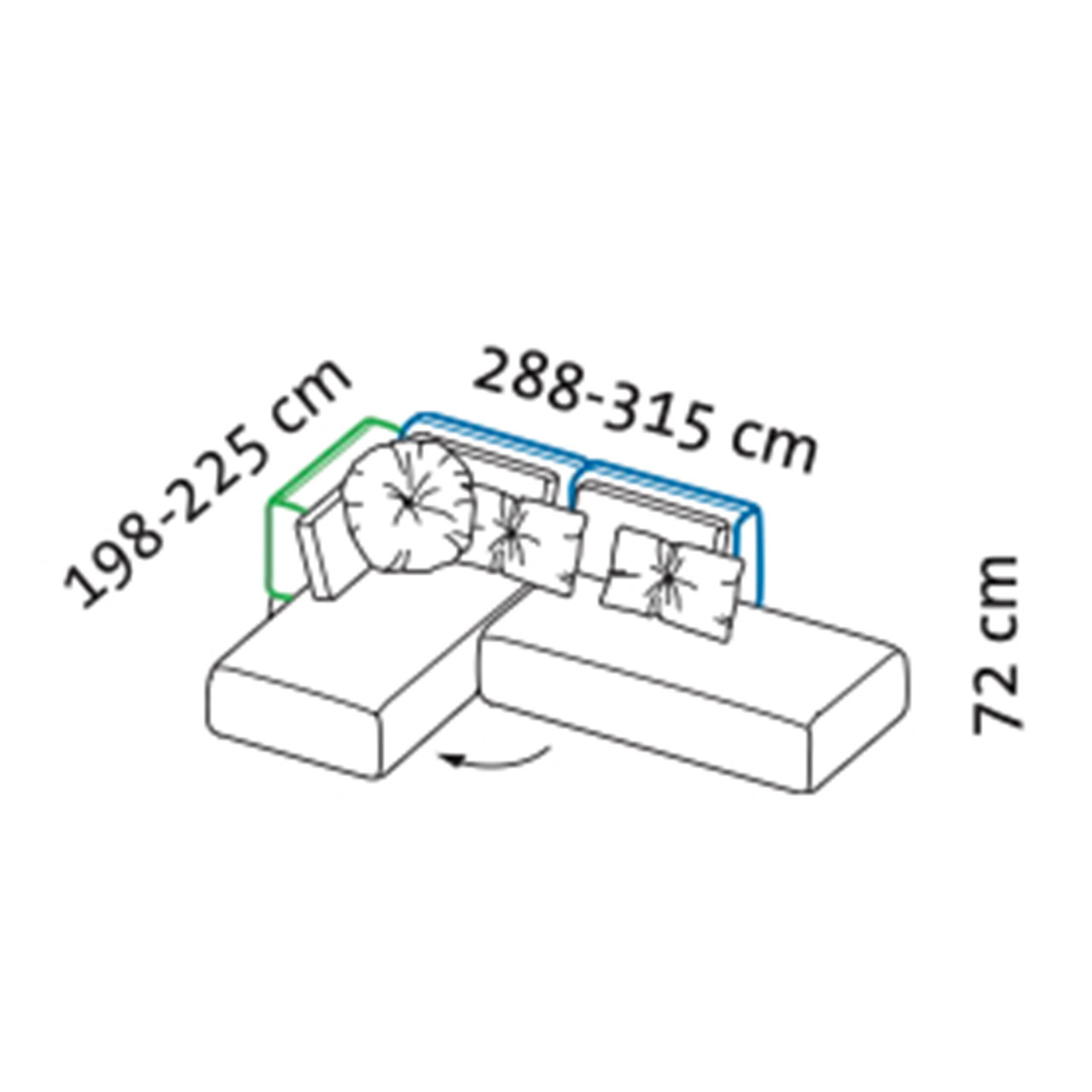 Maßzeichnung brühl piano Ecksofa