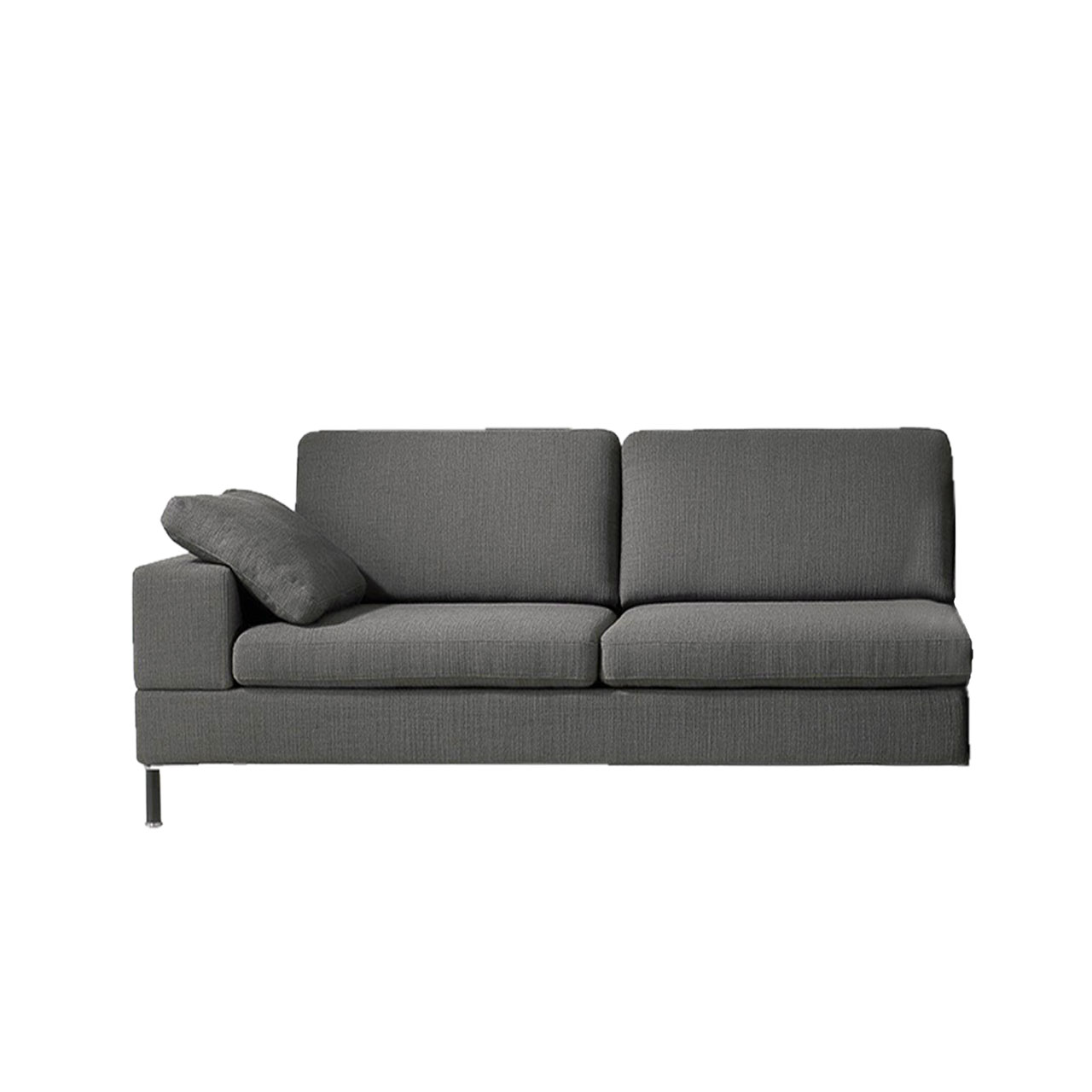 Dunkelgraues Anstellsofa mit Armlehne links.